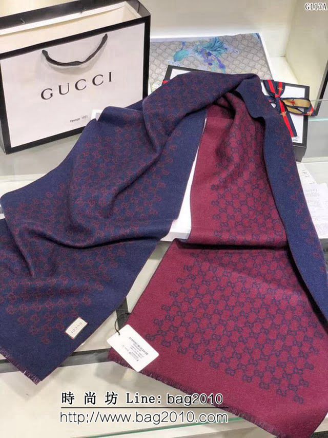 GUCCI古馳 2018專櫃最新款絲羊毛圍巾 男女同款 G117 LLWJ6377